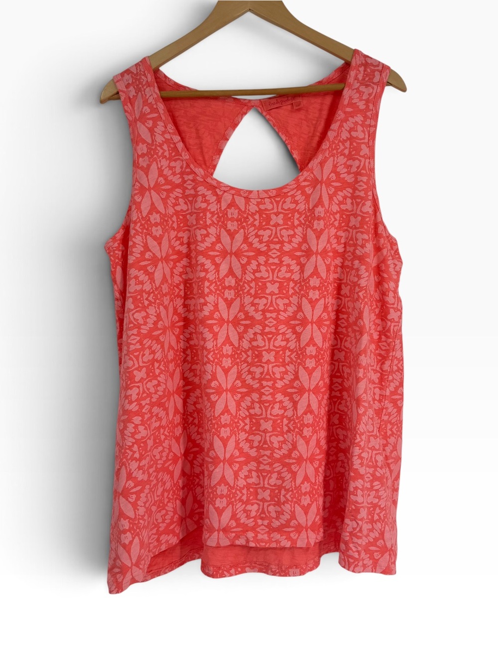 FRESH PRODUCE Top Tunic Keyhole Back Size 1X PEACH FLORAL Cotton Sleeveless